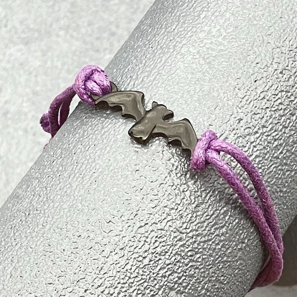 Halloween Bat Charm Bracelet Adjustable Purple Cord Goth Punk Emo Vampire Spooky
